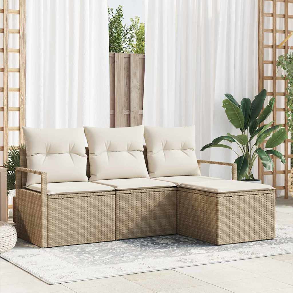 Garten-Sofa-Set mit Kissen mit Speicher 4 pcs Beige und Creme